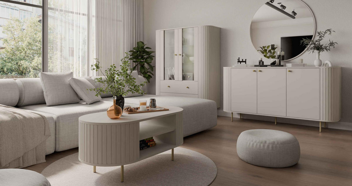 KOMMODE BOLLA 164,6/85,4/42,3cm mit Schubladen 3 Türen Beige - Beige, Holzwerkstoff (164.6/85.4/42.3cm) - MASSENO