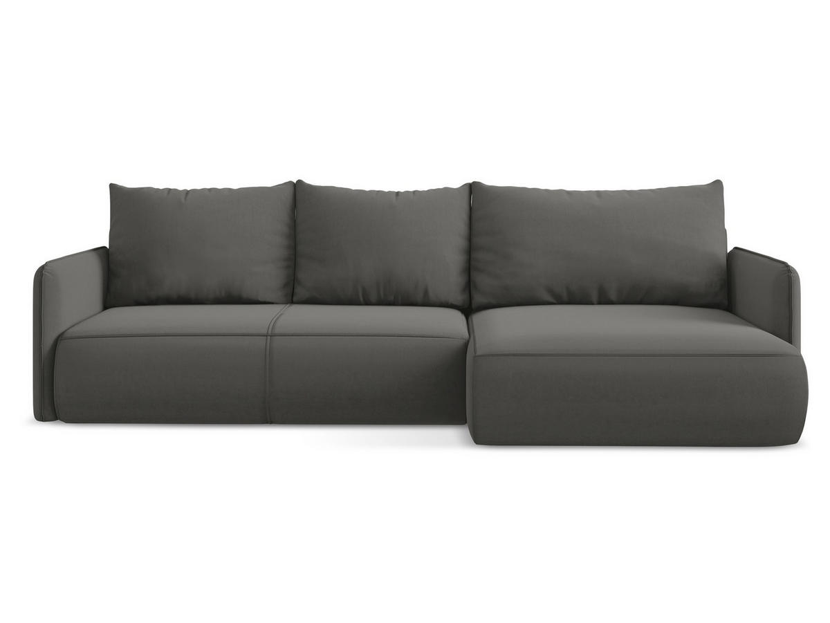ECKSOFA mit Schlaffunktion Samt Stoff Grau - Dunkelgrau/Schwarz, Kunststoff/Textil (240/148cm) - Makamii