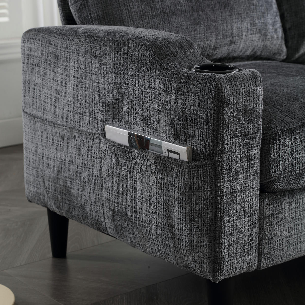 SITZGARNITUR 4-SITZER Chenille Grau mit Stauraum - Grau, Holzwerkstoff/Kunststoff (196.5/77/75cm) - WISHDOR