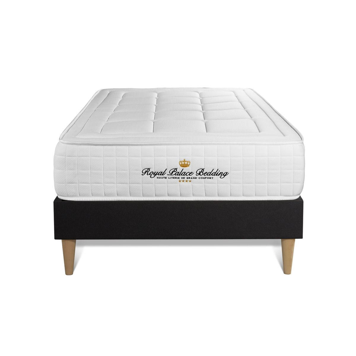 BETT Balmoral Memory-Schaum 90 x 190 cm h3 - Kit Bettgestell Schwarz - Beige/Schwarz, Karton/Holz (90/190cm) - ROYAL PALACE BEDDING