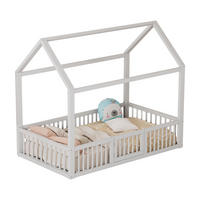 HAUSBETT 90/200 cm Weiß aus Kiefer und MDF mit Sicherheitsgitter und Türchen - Weiß, Holz (90/200cm) - OKMYHOME