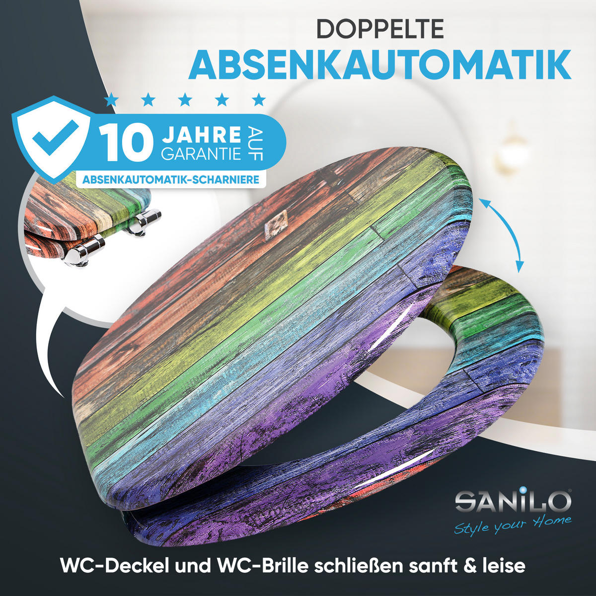 WC-SITZ mit Absenkautomatik Rainbow - Multicolor, Holzwerkstoff (38/6/47cm) - Sanilo