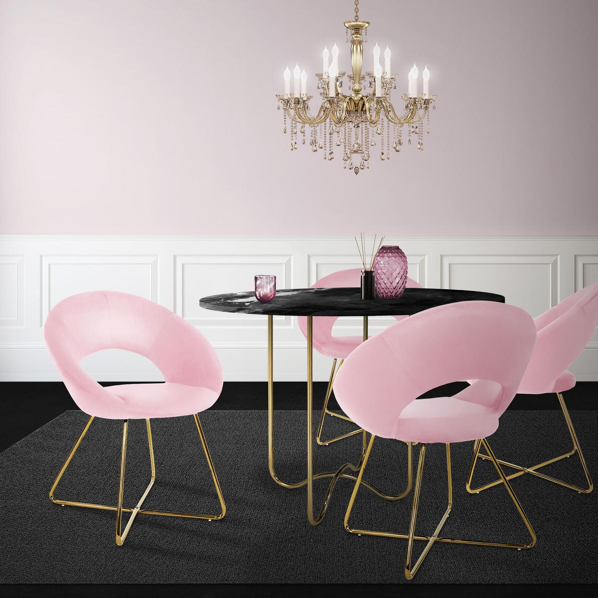 ESSZIMMERSTUHL 6er Set Samt rosa - Pink, Metall (53/77/64cm) - ML-DESIGN