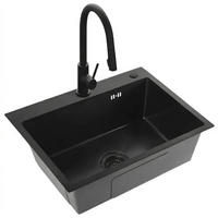 EDELSTAHLSPÜLE Rea Liam Black mit Küchenarmatur - Schwarz, Metall (45/18.5/58cm) - REA