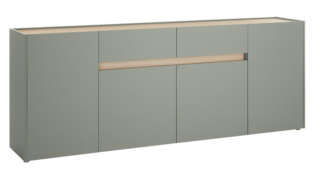 SIDEBOARD in Salbei Grün mit Eiche, große Kommode 4-türig mit Schubkästen, 223 x 87 cm - Salbeigrün/Eichefarben, Holz/Holzwerkstoff (223/87/40cm) - Furn.Design