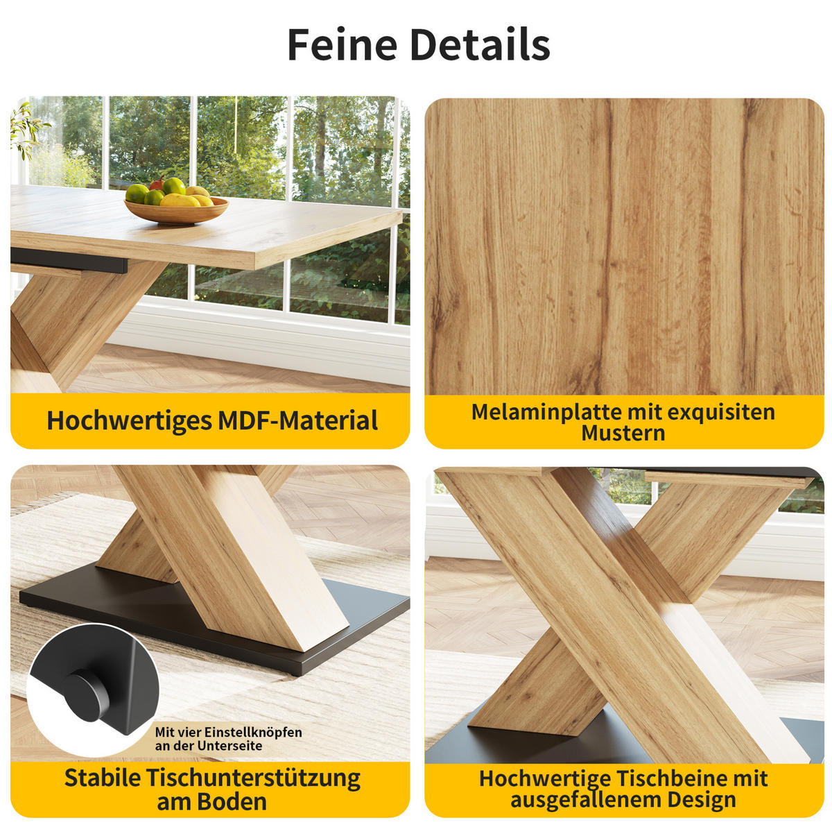 ESSTISCH 119-158,5/80/75 cm in Naturfarben aus MDF, ausziehbar mit Kreuzgestell - Hellbraun, Holzwerkstoff (158.5/80/75cm) - Flora Grace