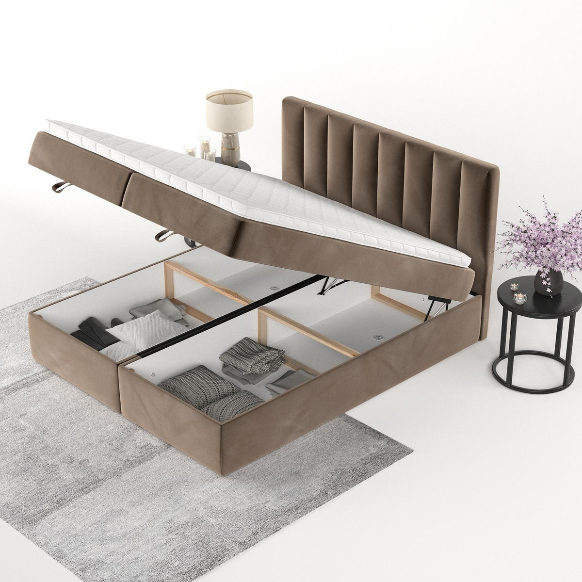 BOXBETT Lusso 180/200 cm Braun im Paros Stoff - Schwarz/Braun, Holz/Holzwerkstoff (180/200cm) - AltaBeds