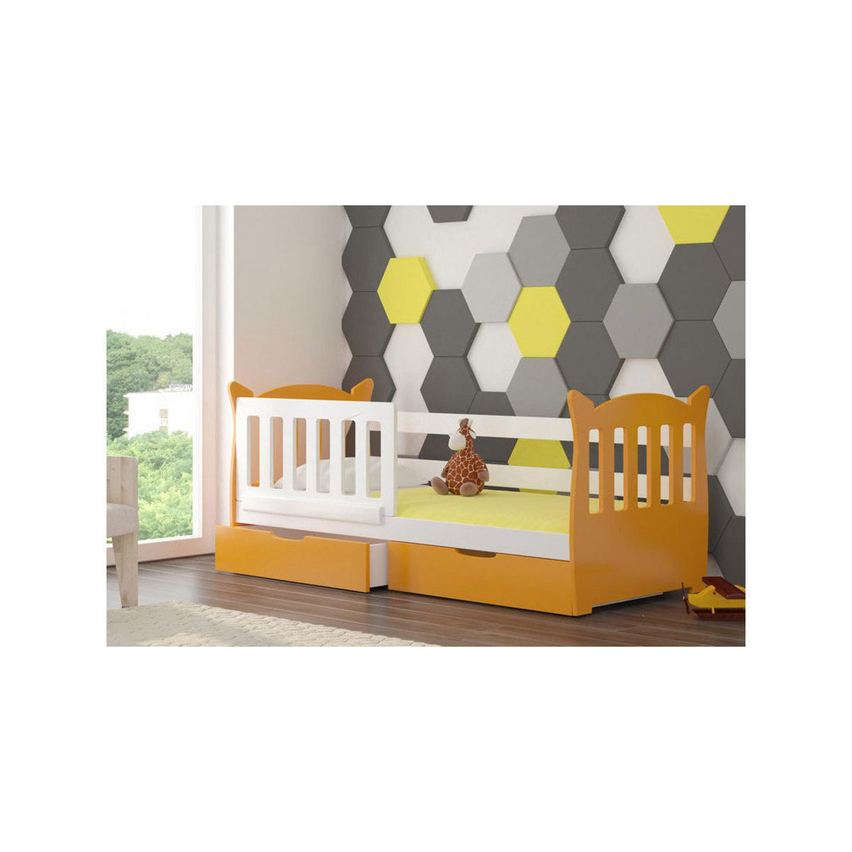 KINDERBETT Lena Kiefer weiß / orange 91 / 165 / 75cm - Orange/Weiß, Holz/Holzwerkstoff (80/160cm) - Feldmann-Wohnen