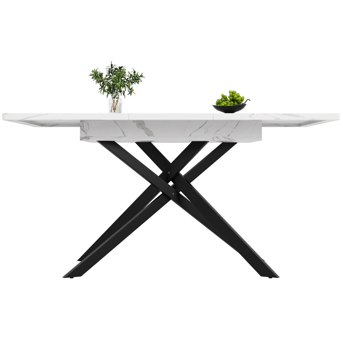 JÍDELNÍ stůl 120-160/80/76,5 cm bílý/černý z MDF a kovu rozkládací - bílá, kompozitní dřevo (160/80/76.5cm) - OKWISH