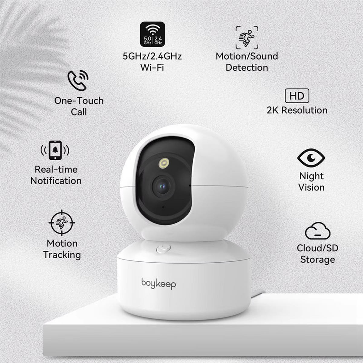 BABYPHONE 3MP WiFi Kamera 2.4G 5G Auto Tracking 24/7 Überwachung - Weiß, Kunststoff - Kaket