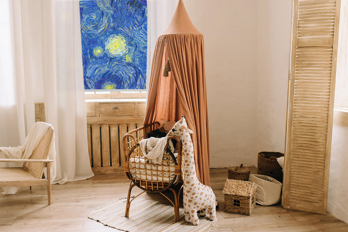 VNÚTORNÁ roleta - okenná roleta - roleta - 130x140 cm - Maľovaný modrý obrázok - modrá, plast (130/140/0.5cm) - TULUP