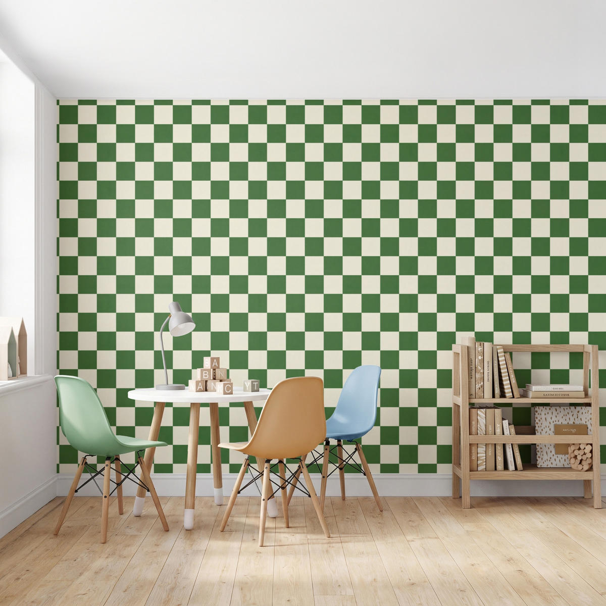 KINDERTAPETE - Schachbrett - Muster - Grün - 350x220 cm - Grün, Papier (350/220cm) - OnlyWow
