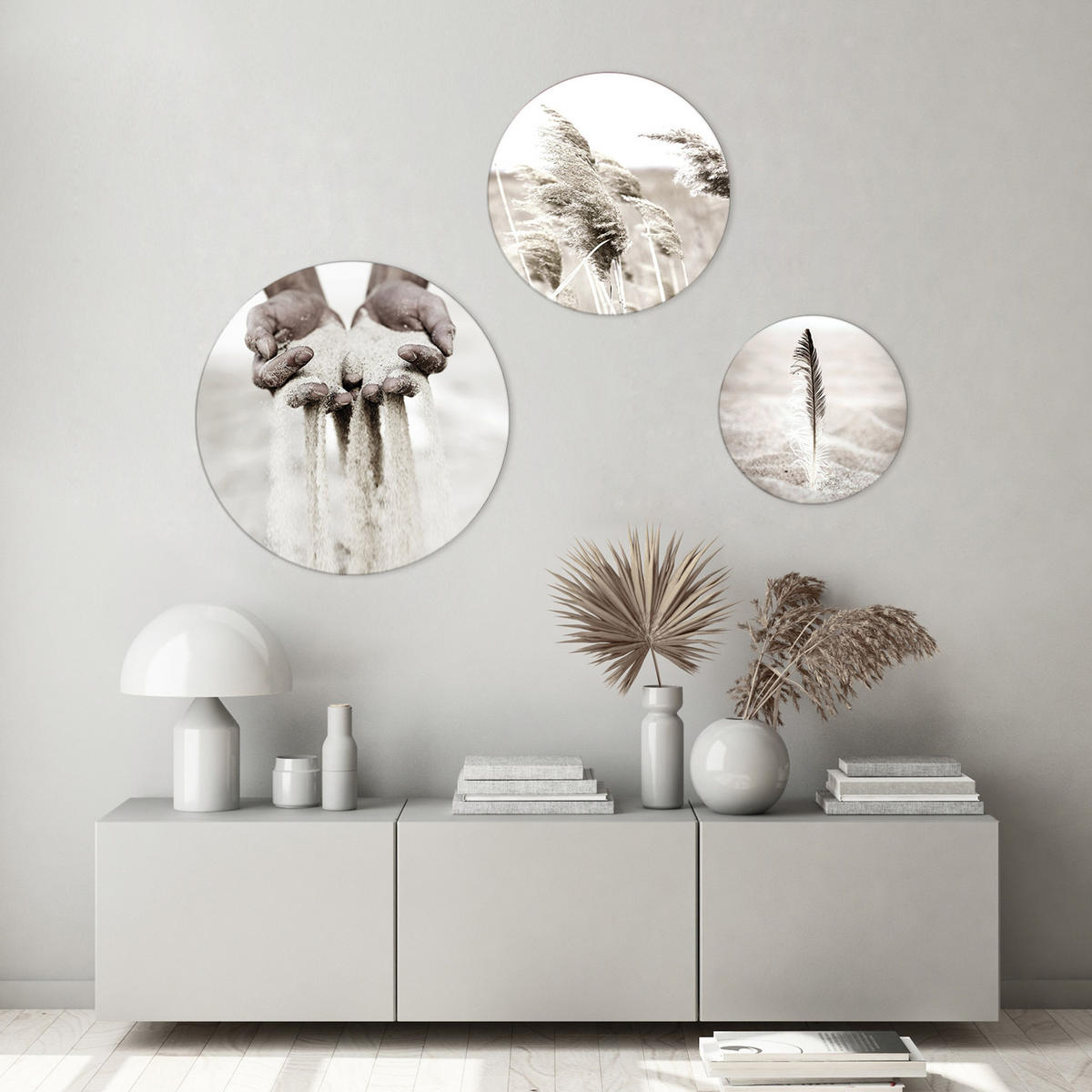 BILDERSET 3er-Set rund 55/40/25 cm Strand - Beige, Kunststoff (55/55cm) - artissimo