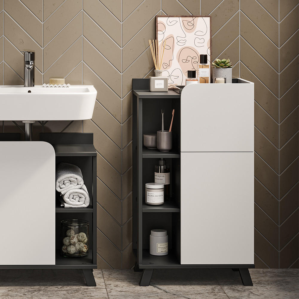 Thumbnail - Vicco Midischrank, Anthrazit, Weiß, Holzwerkstoff, 6 Fächer, Rechteckig, 50x90x35 cm, Badezimmer, Badezimmerschränke, Mi...