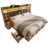 DOPPELBETT 180/200 cm mit LED-Beleuchtung, USB- und USB-C-Anschlüssen, Stauraum und Rollschubladen, Eichefarben - Eichefarben, Holzwerkstoff (180/200cm) - Redom