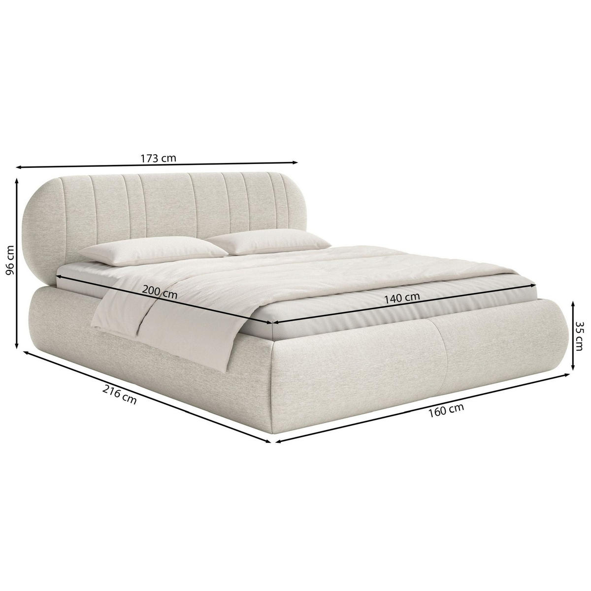 POLSTERBETT Asmelio Creme 140x200 cm - Creme, Holz/Textil (140/200cm) - Selsey