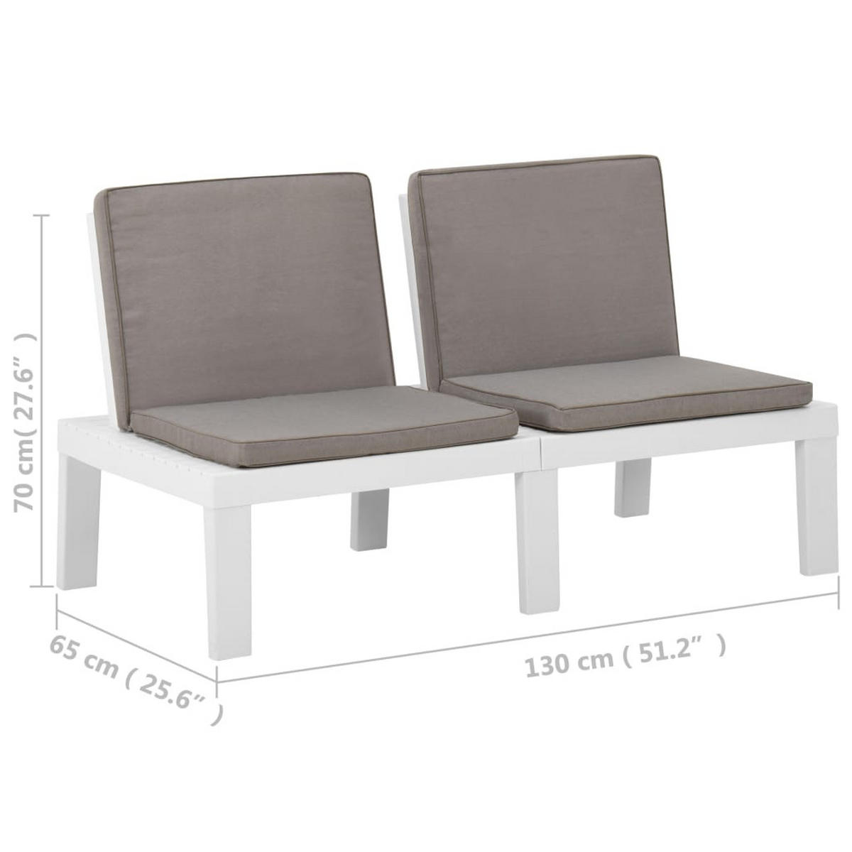 GARTEN-LOUNGE-BANK Mit Auflagen Kunststoff Weiß - Weiß, Kunststoff (65/70/65cm) - vidaXL