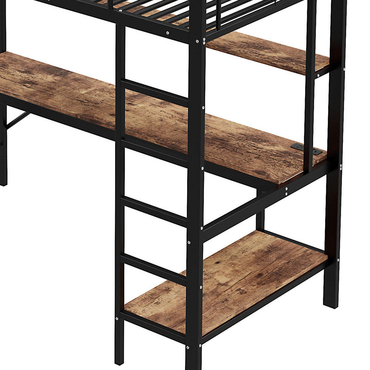 HOCHBETT 90x200cm mit usb und Steckdose, Metall, schwarz - Schwarz, Metall (90/200cm) - KOMHTOM