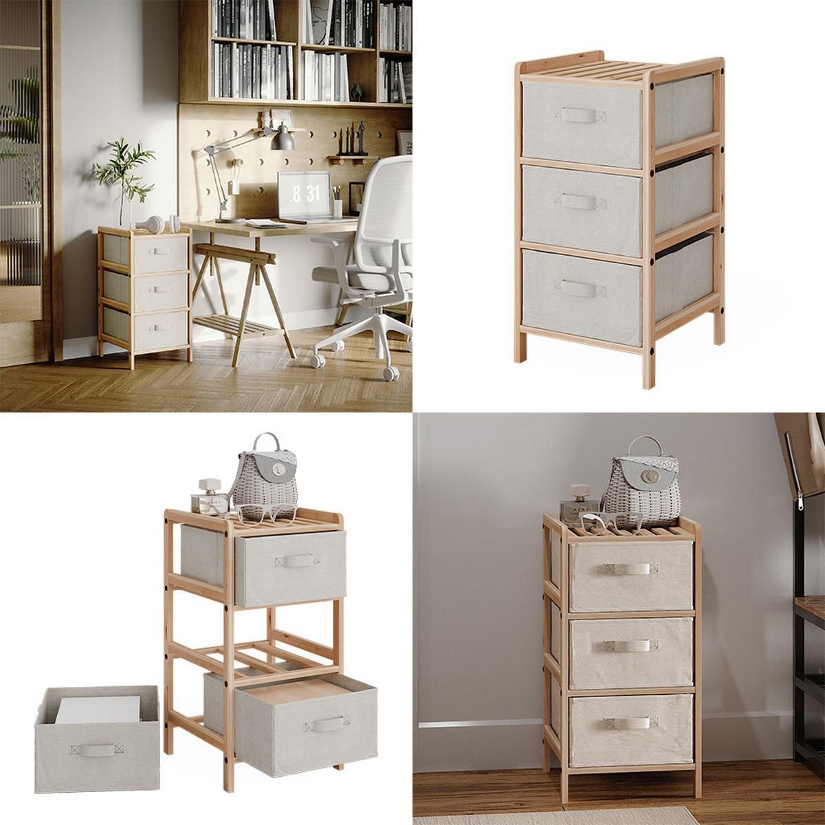 KOMMODE Bruno Beige 34.5 x 67 cm mit 3 Stoffschubladen - Beige/Naturfarben, Holzwerkstoff (34.5/67/36.5cm) - Vicco