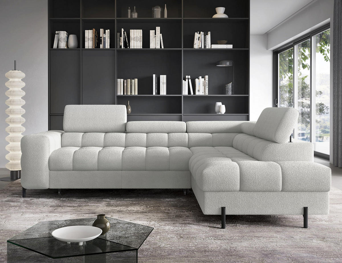 WOHNLANDSCHAFT FERUCCE Ecksofa L-Form – Polsterecke mit Schlaffunktion, Bettkasten & verstellbaren Kopfstützen 276 cm - Hellgrau, Kunststoff (276/200cm) - Wohnideebilder