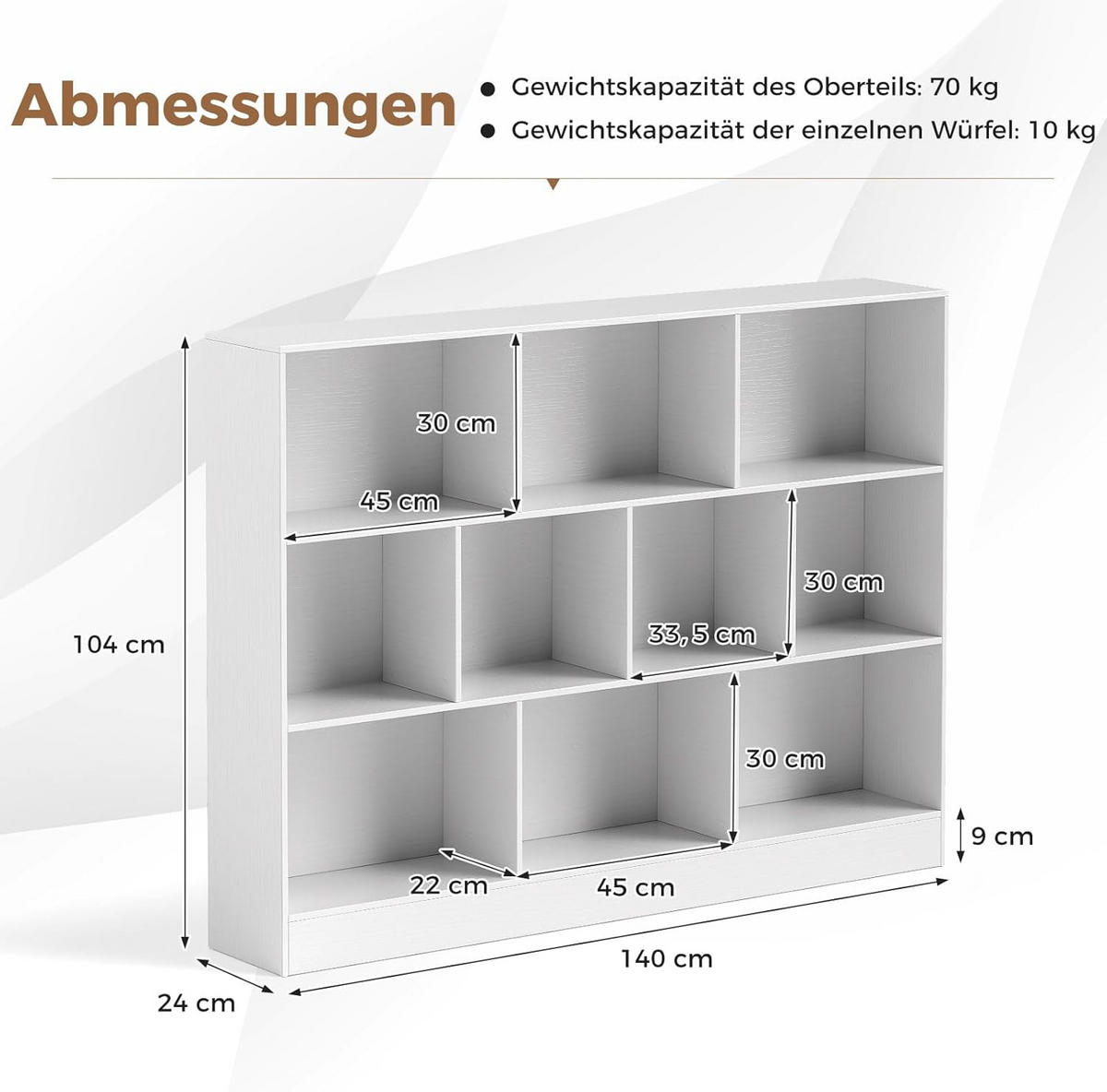 BÜCHERREGAL Weiß - Weiß, Holz (24/104/140cm) - COSTWAY
