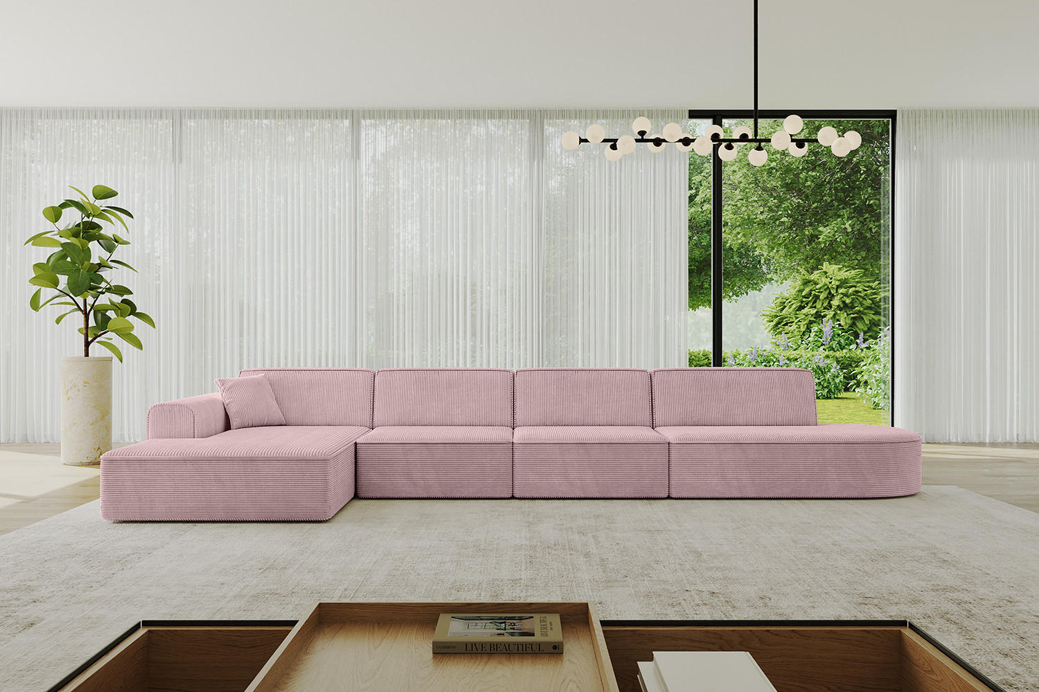 ECKSOFA Ottomane Links IREA-L3-v3 - 413x171x79 cm Rosa - Rosa, Holzwerkstoff/Textil (413/171cm) - ALTDECOR