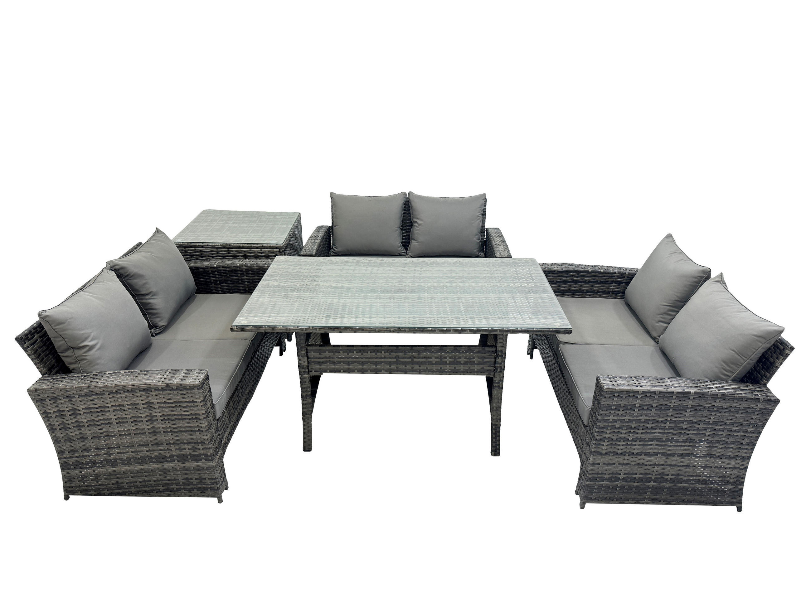 GARTENMÖBELSET mit Zweisitzer,Esstisch,Beistelltisch Polyrattan Dunkelgrau 6-Sitzer - Dunkelgrau/Grau, Glas/Kunststoff - Fimous