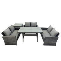 GARTENMÖBELSET mit Zweisitzer,Esstisch,Beistelltisch Polyrattan Dunkelgrau 6-Sitzer - Dunkelgrau/Grau, Glas/Kunststoff - Fimous