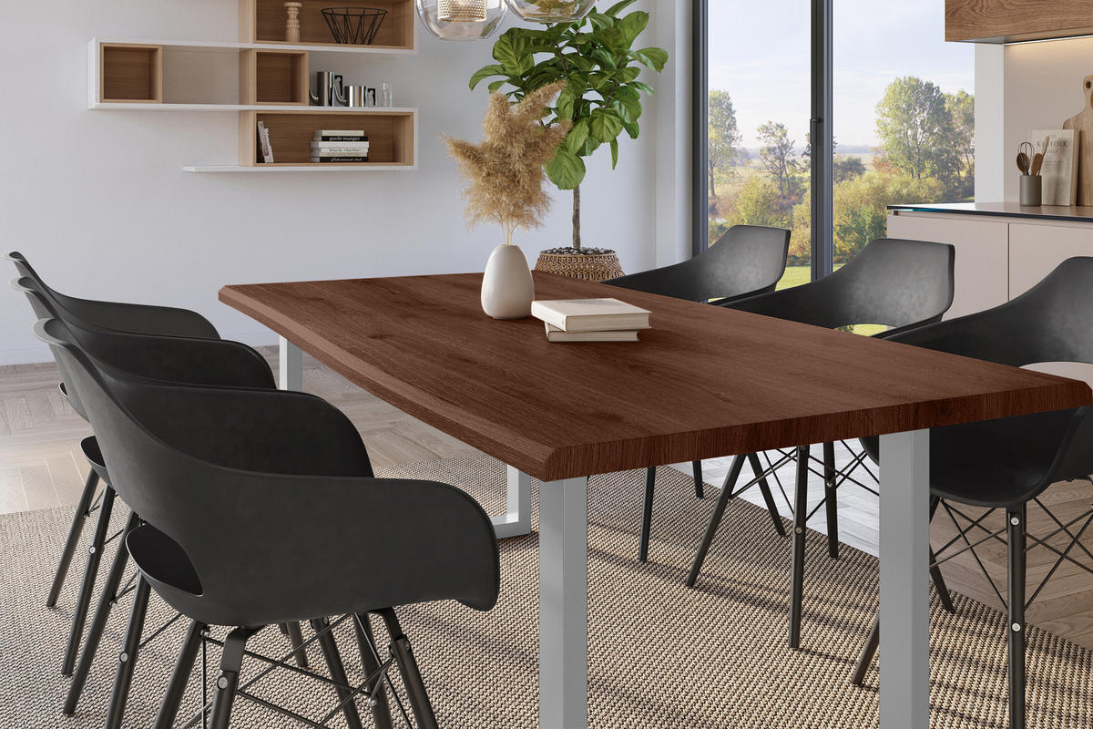 ESSTISCH JULIUS U - Silberfarben/Nussbaumfarben, Holz (100/240/77cm) - SAM