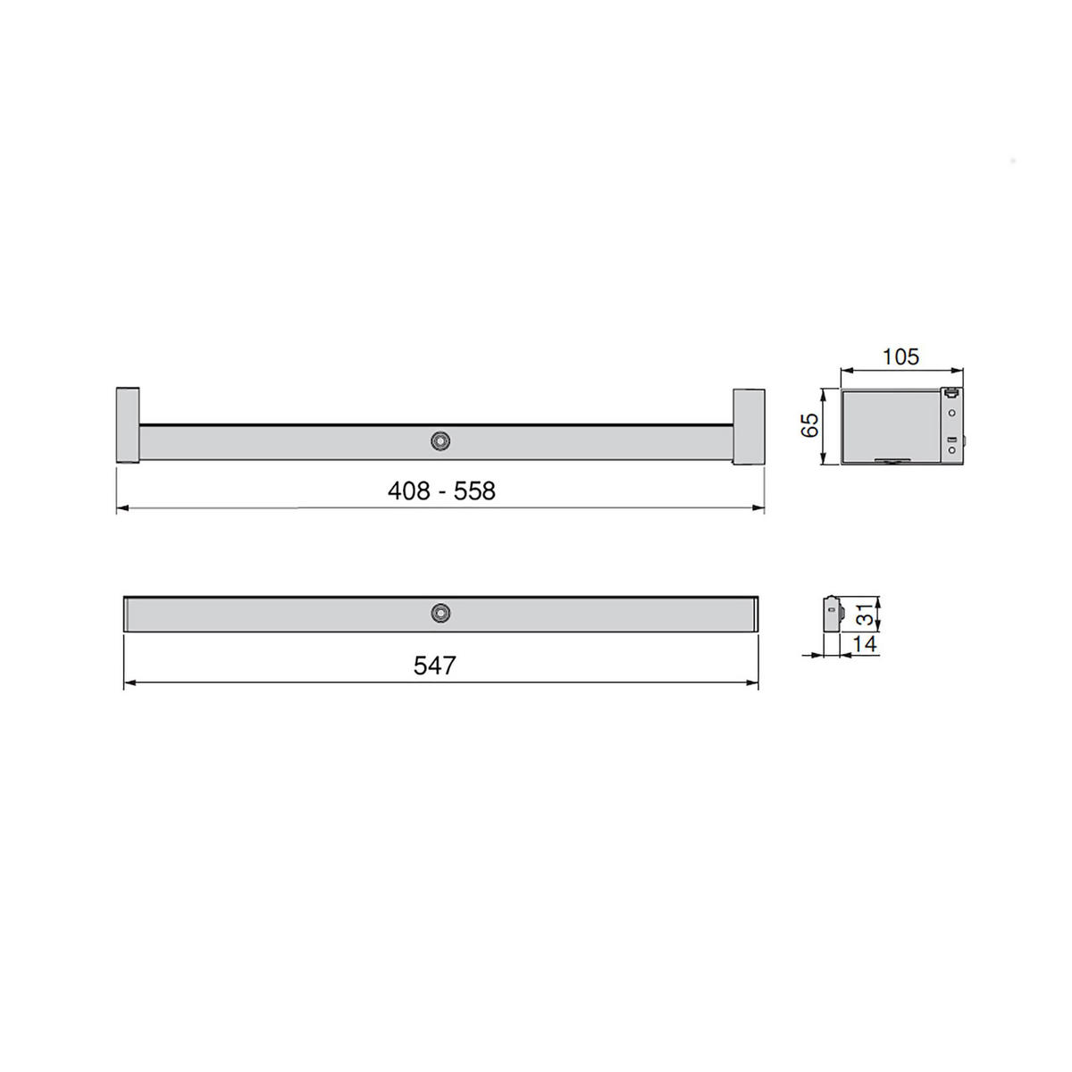 GARDEROBENSTANGE mit LED-Licht Castor, mit abnehmbarer Batterie und Bewegungssensor, L558mm, Kunststoff und Aluminium, Mokka metallic - Mokka, Kunststoff (7/4/68cm) - EMUCA