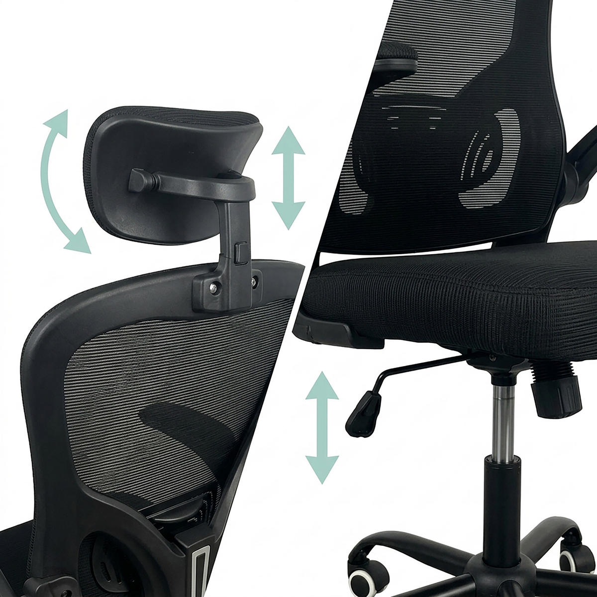 STOLIČKA Čierna kancelárska ergonomická - čierna, kov/textil (64/125/73cm) - Relaxdays