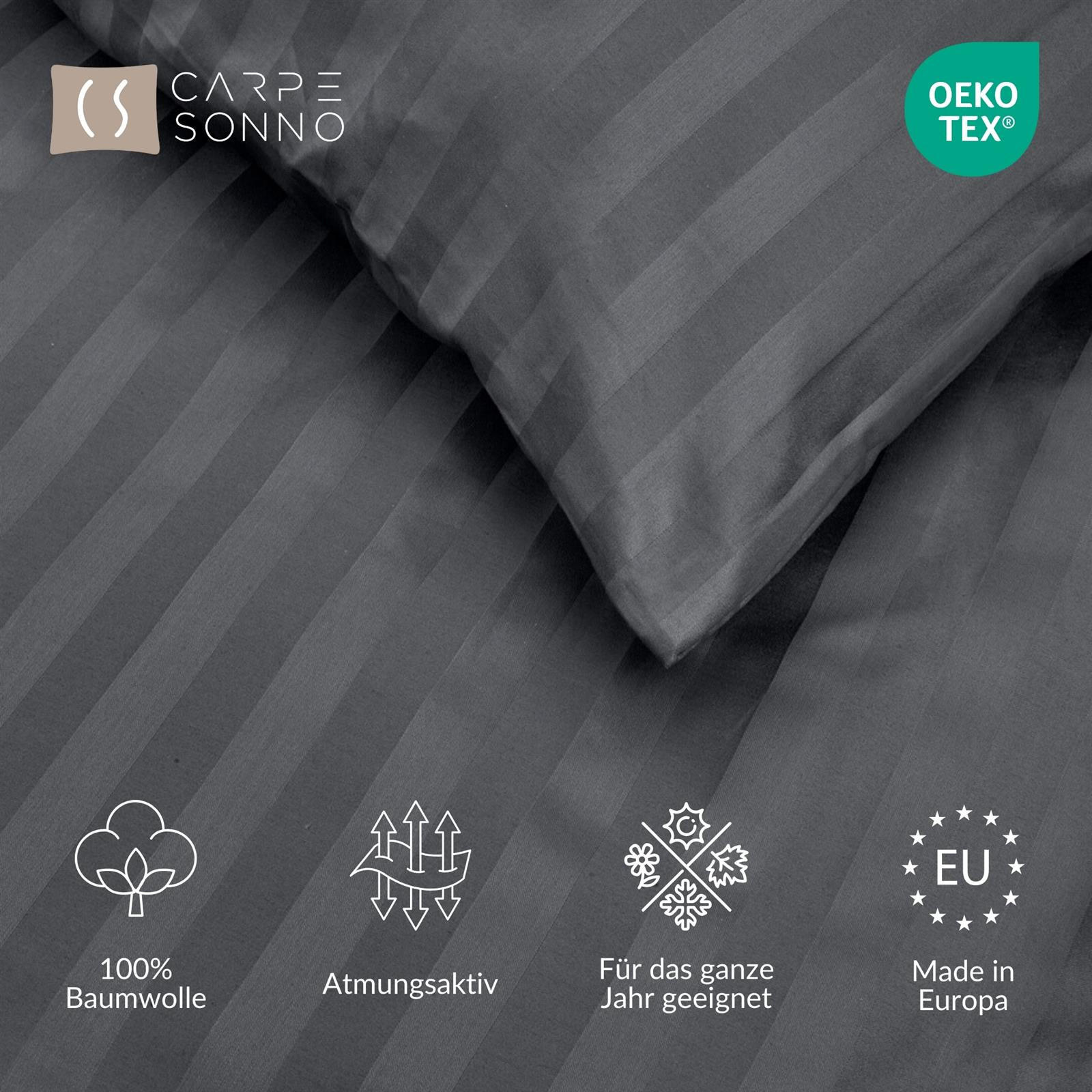 BETTWÄSCHE Damast 135x200 Anthrazit Dunkelgrau gestreift - Made in Germany - Anthrazit, Textil (135/200cm) - Carpe Sonno