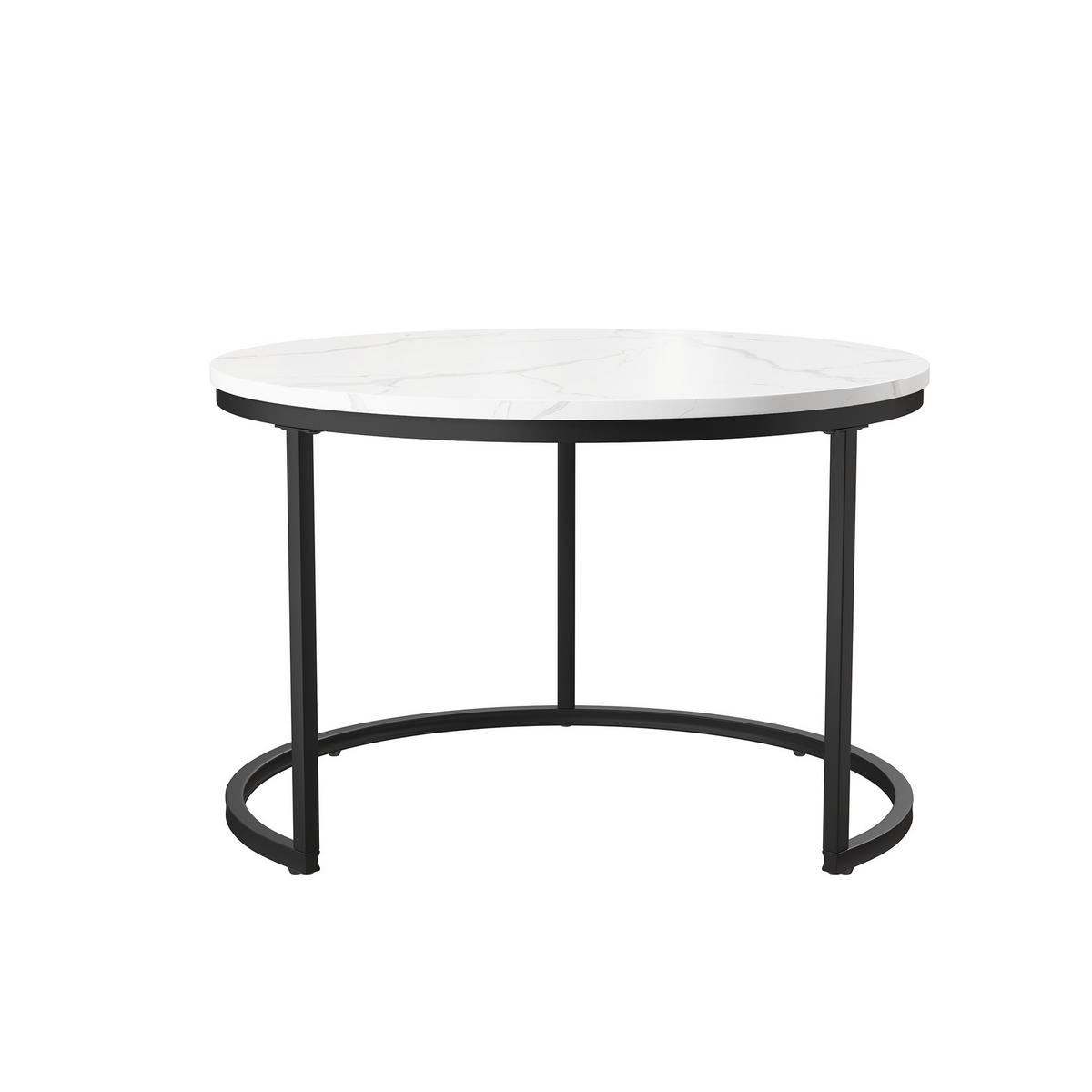 COUCHTISCH Set 2-teilig Rund Schwarz Weiß Marmoroptik mit Ablage - Schwarz, Holzwerkstoff (70/2/45.5cm) - SHOPENTRA
