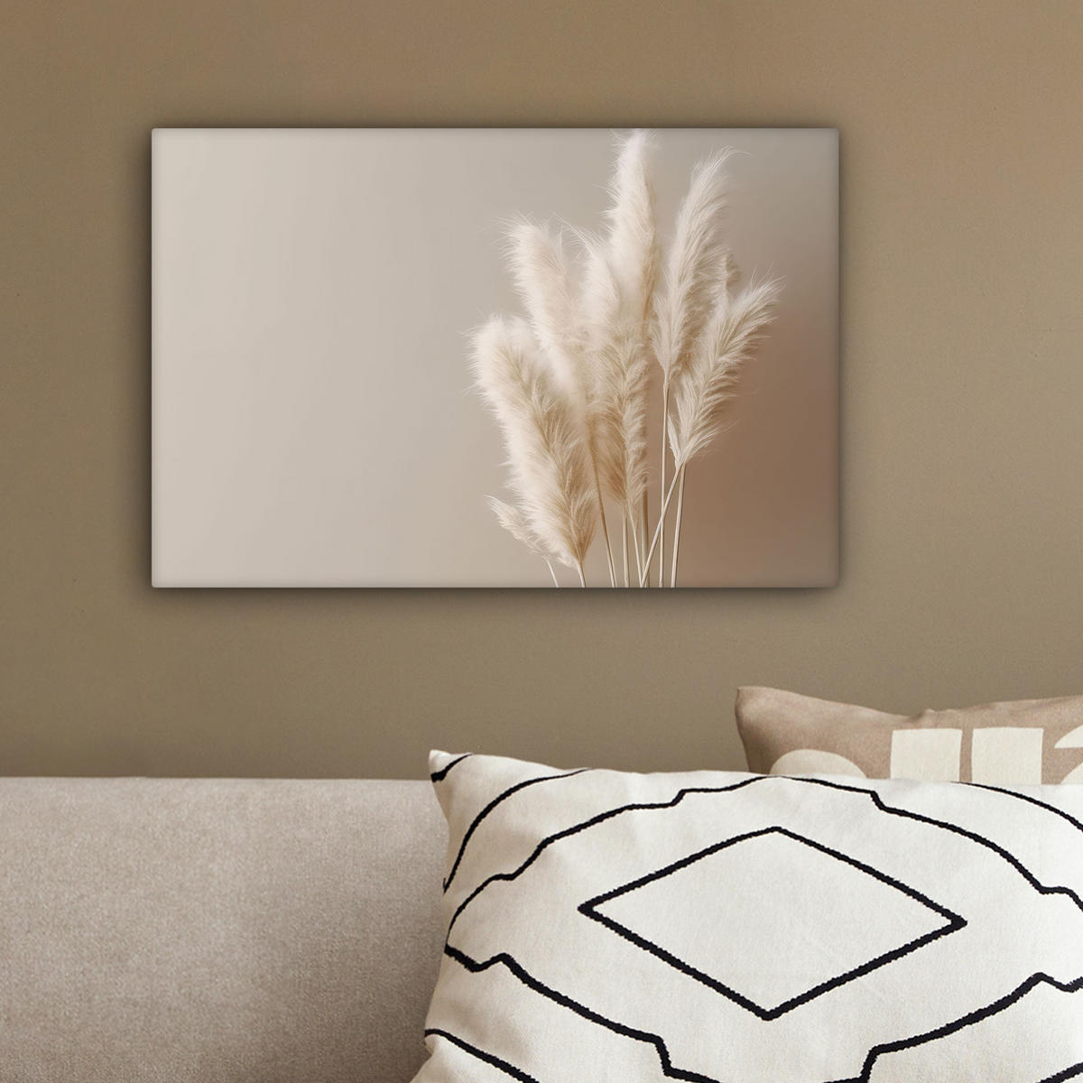 LEINWANDBILD Pampasgras - Federn - Pastell - Weiß 30x20 cm - Naturfarben, Textil (30/20cm) - MuchoWow