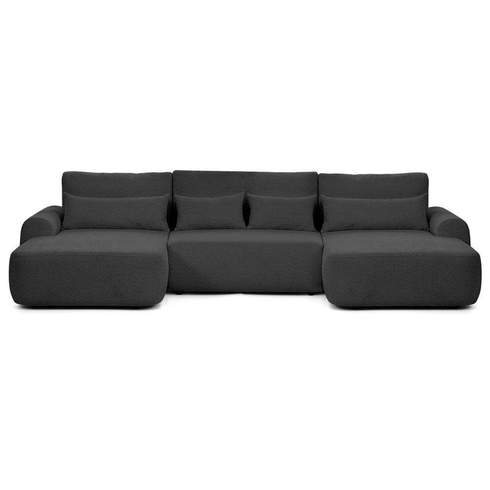 WOHNLANDSCHAFT Oliver mit Schlaffunktion, Schwarz, Bouclé-Stoff - Schwarz, Holzwerkstoff (355/87/160cm) - Beautysofa
