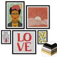 WANDBILDER 5er-Set - 50x50 cm & 20x30 cm & 40x60 cm Schwarzer Rahmen - Zitronen Inschrift Liebeslandschaft Frida - Schwarz, Kunststoff (40/60cm) - ArtPrintCave