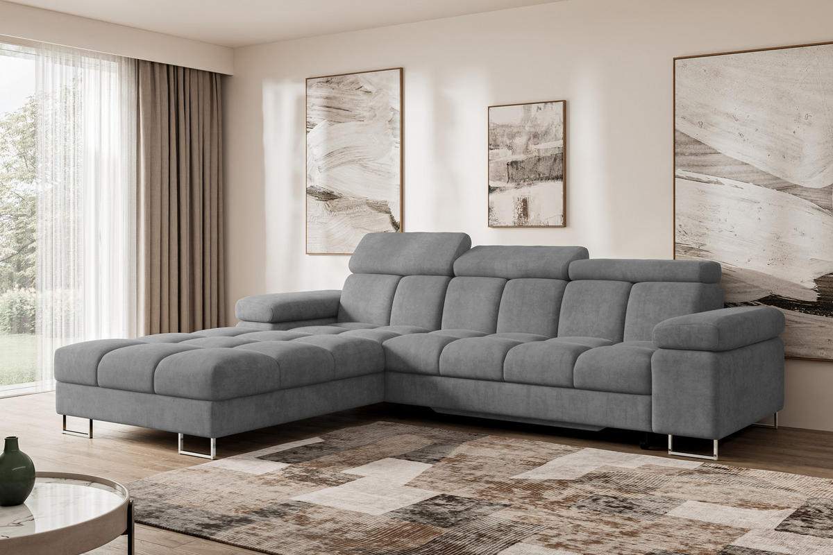 ECKSOFA mit Schlaffunktion Ottomane Links COMA L 271x203x79 Grau Velours - Grau, Holzwerkstoff/Textil (271/203cm) - ALTDECOR