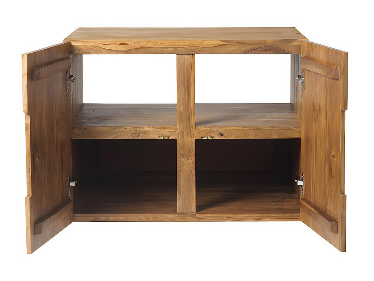 EINZELWASCHTISCH - 80 cm x 55 cm - Keramik, Holz, Platte - Naturfarben Hell - SAWAN - Naturfarben, Keramik/Holz (80/60/55cm) - Vente-Unique