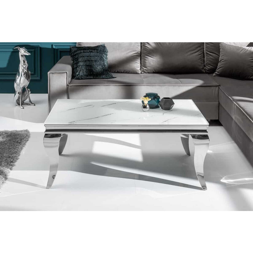 Thumbnail - riess-ambiente Couchtisch, Grau, Silber, Weiß, Metall, Glas, Stein, Marmor Optik, Rechteckig,Rechteckig, 100x45x60 cm, W...