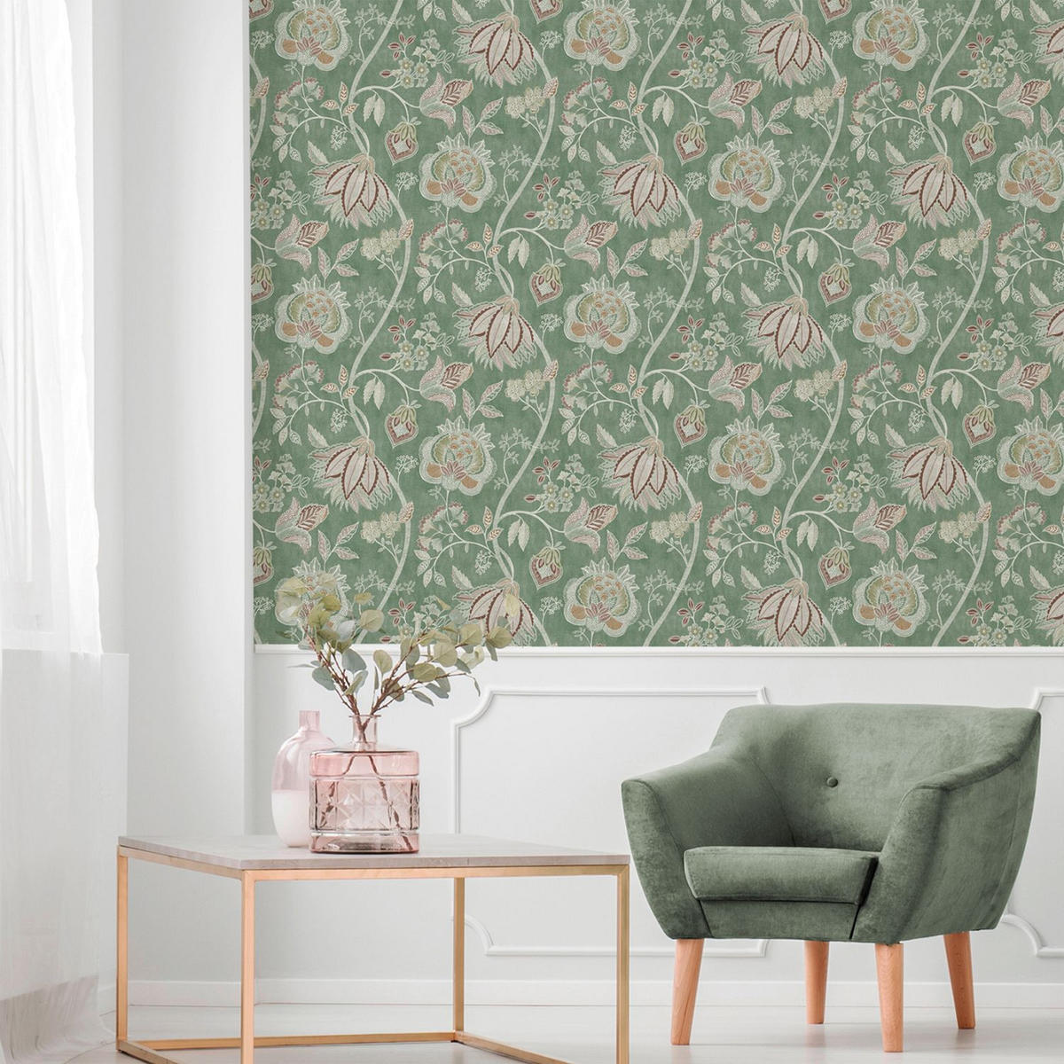 TAPETE Blumen 53 cm x 10 m - Grün, Papier (53/1000cm) - Sanders & Sanders