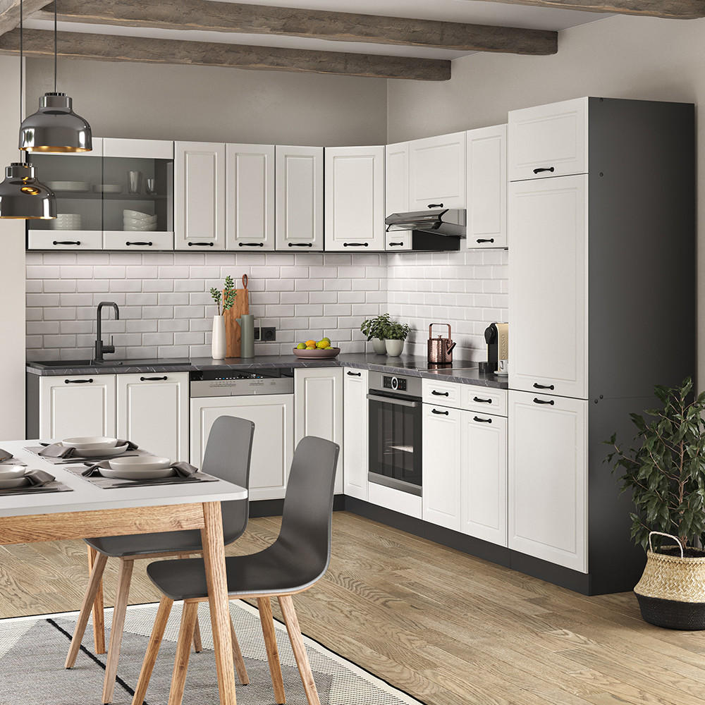 ECKKÜCHE R-Line Weiß Landhaus/Anthrazit 227 x 287 cm ohne AP - Anthrazit/Weiß, Holzwerkstoff (287/81.6/46cm) - Vicco