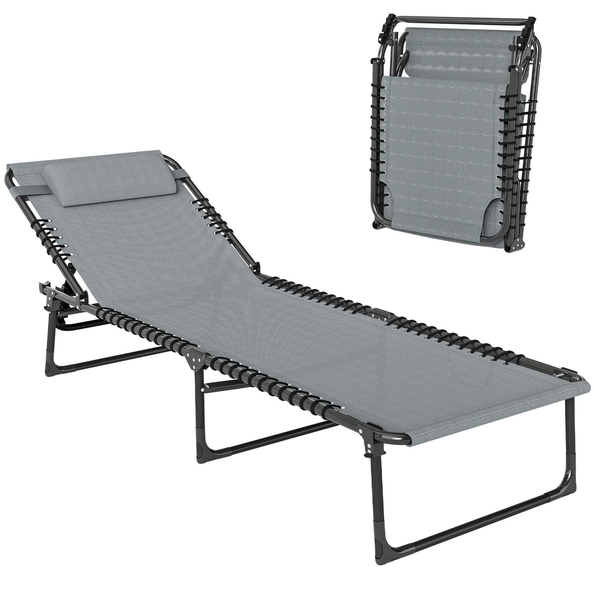 SONNENLIEGE, klappbar, atmungsaktiver Bezug, Metallrahmen, 189 x 58 x 30 cm, Hellgrau - Hellgrau, Metall (189/30/58cm)