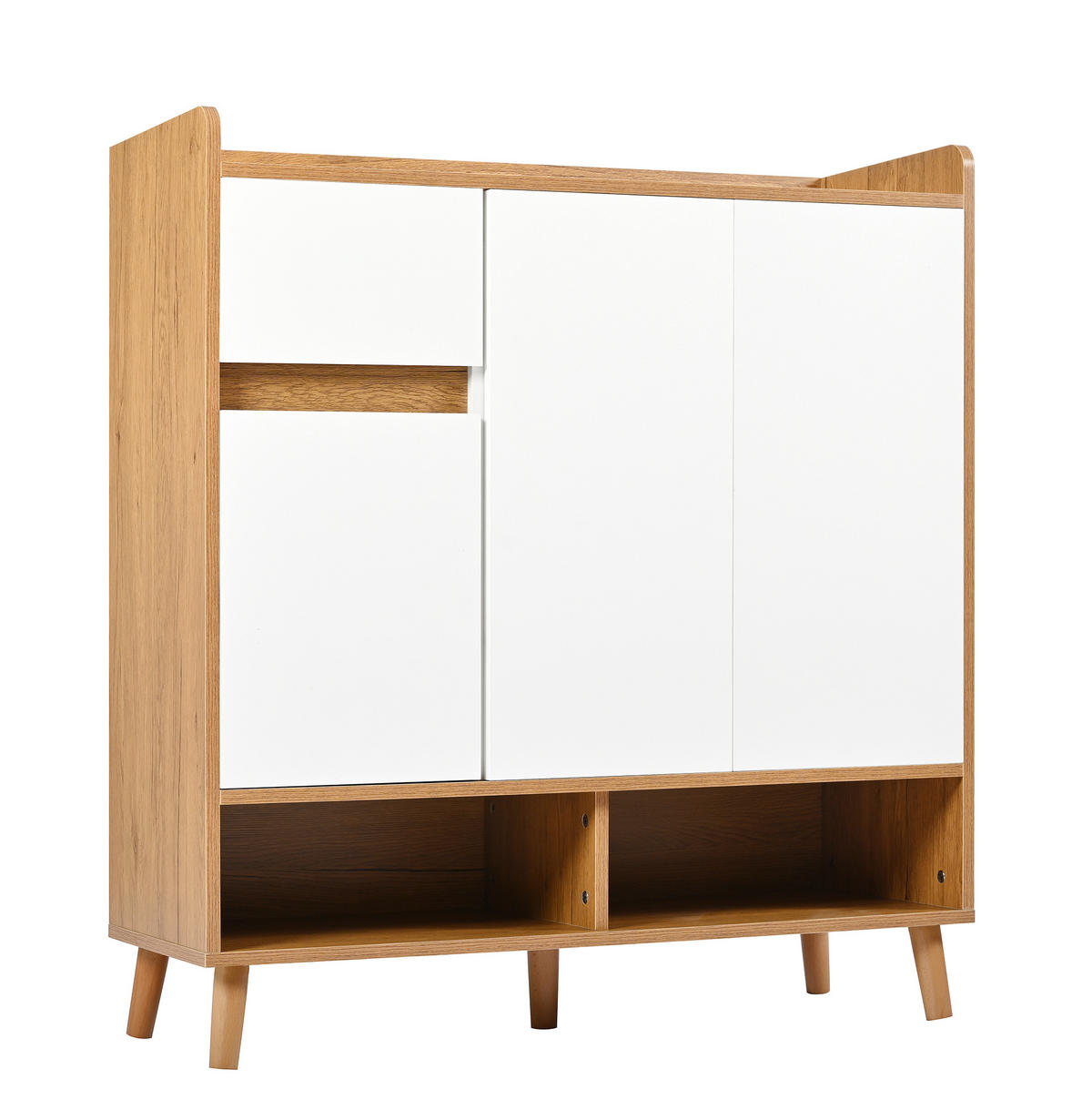 SCHUHSCHRANK 90/35/99 cm in Weiß/Natur mit verstellbaren Böden - Weiß, Holzwerkstoff (90/99/35cm) - BEAOK