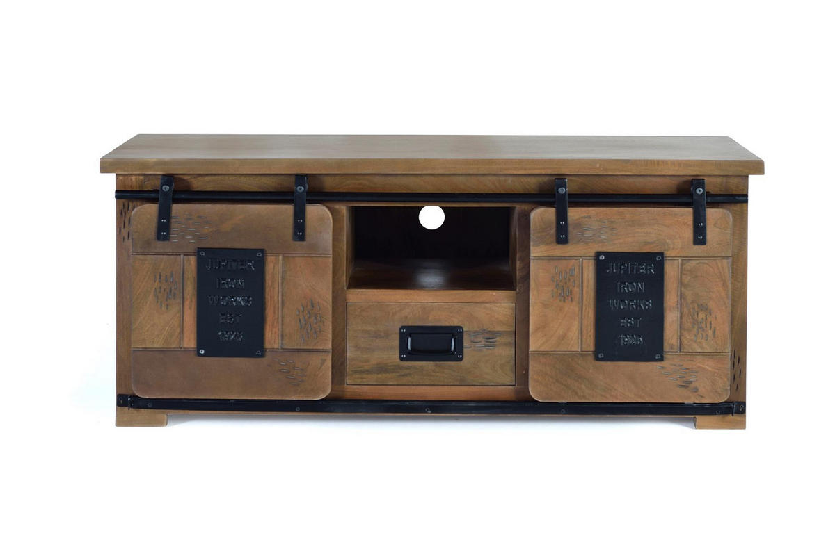 TV-SCHRANK aus Mangoholz und Metall - Braun, Holz (130/55/50cm) - Giner y Colomer