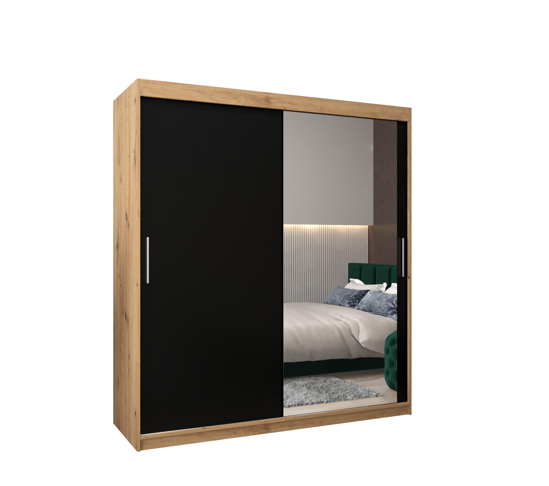SCHWEBETÜRENSCHRANK 200/180/62 2-türig - Silberfarben/Schwarz, Holz/Kunststoff (180/200/62cm) - Abiks Möbel