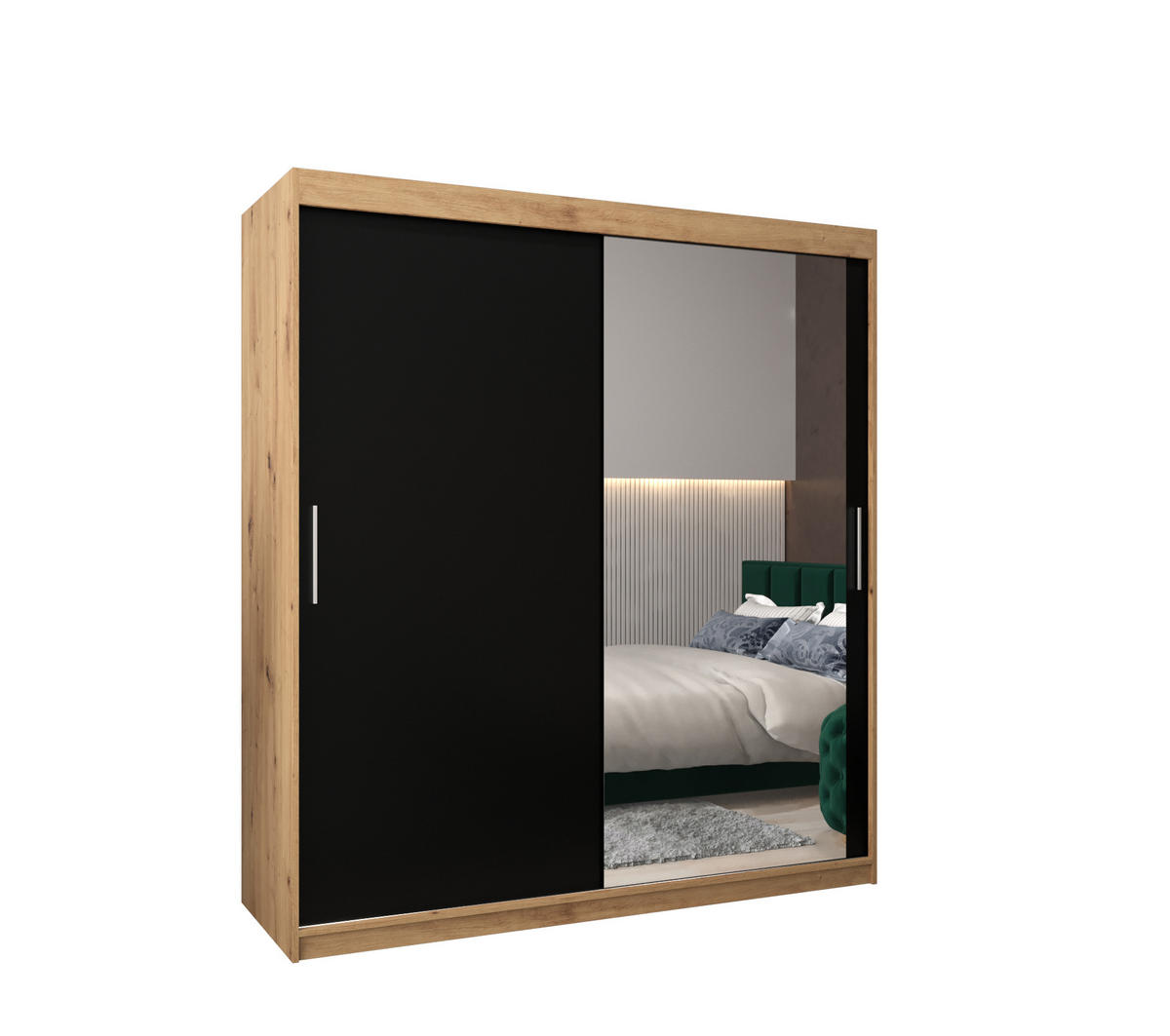 SCHWEBETÜRENSCHRANK 200/180/62 2-türig - Silberfarben/Schwarz, Holz/Kunststoff (180/200/62cm) - Abiks Möbel