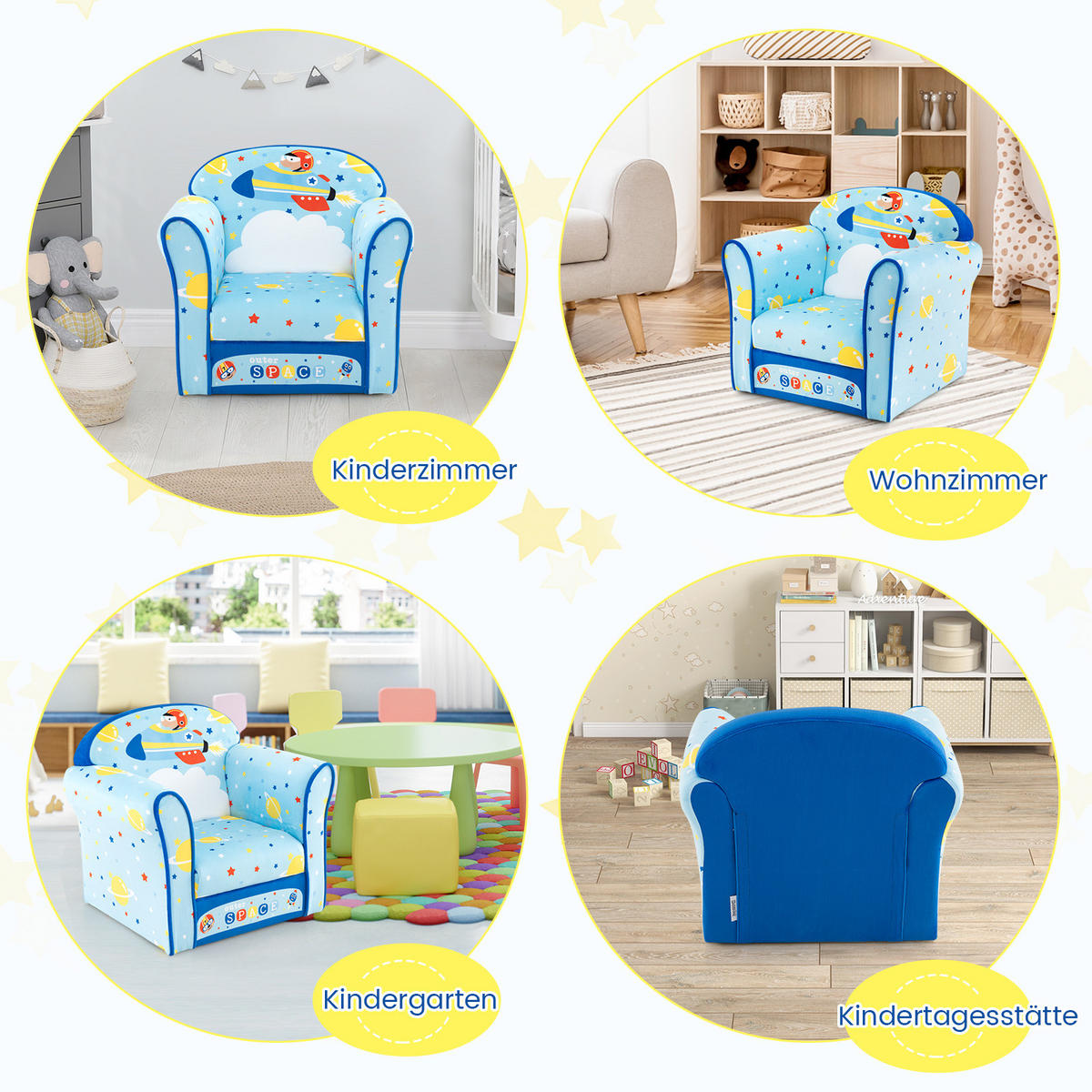 KINDERSOFA 54cm Blau - Blau, Holz (40/54/50cm) - COSTWAY