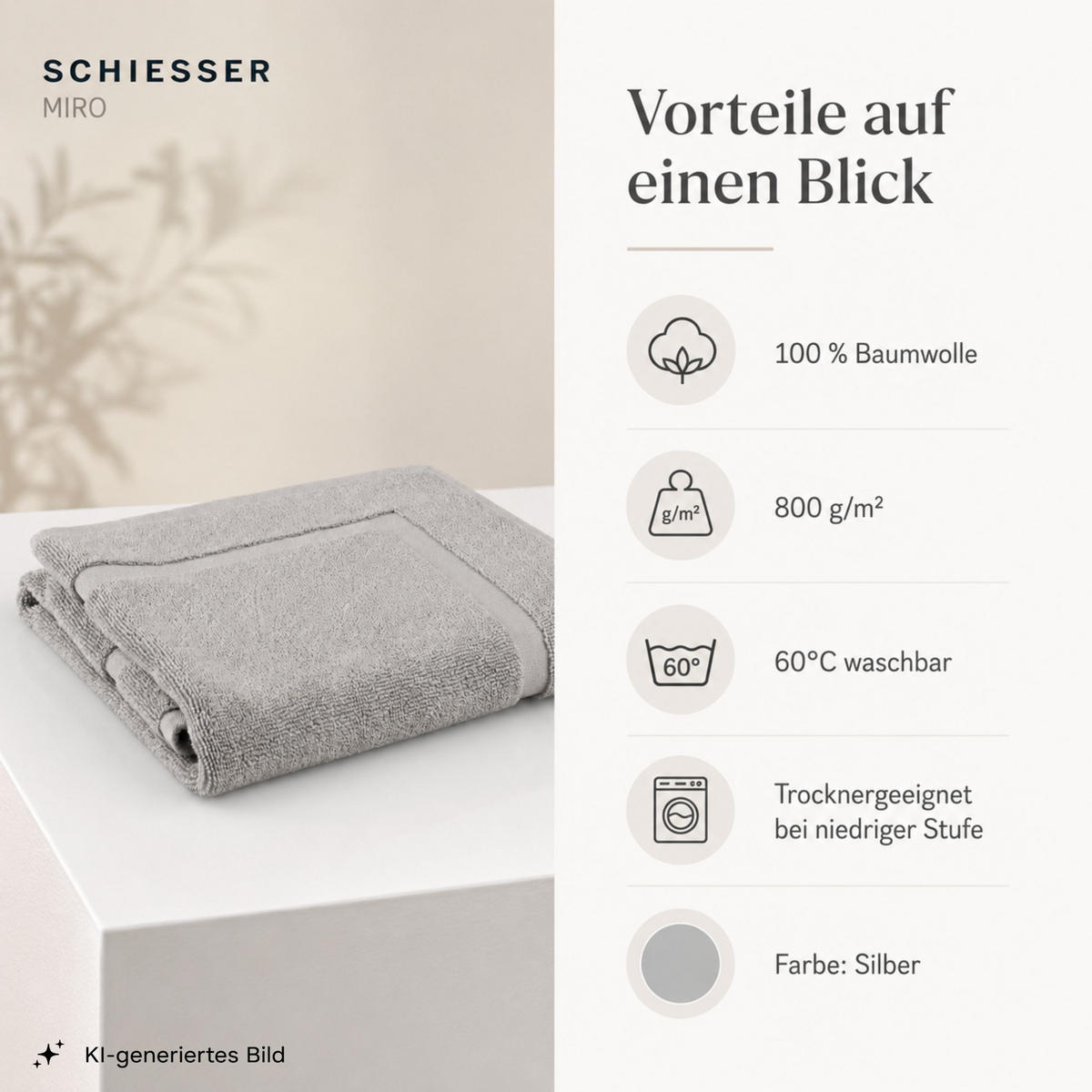 BADVORLEGER Palma (Miro) - 50 x 70 cm - Silber - Grau, Textil (50/70cm) - SCHIESSER