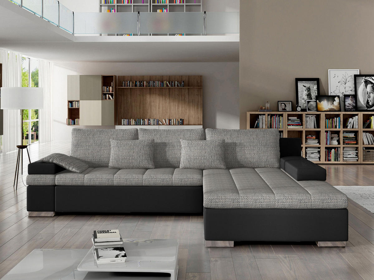 ECKSOFA Bangkok, Seite: Rechts - Silberfarben/Hellgrau, Holz/Textil (310/175cm) - MIRJAN24
