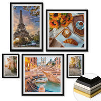 WANDBILDER 5er-Set - 50x50 cm & 20x30 cm & 40x60 cm Schwarzer Rahmen - Charmante Straßen mit Kaffee - Schwarz, Kunststoff (40/60cm) - ArtPrintCave